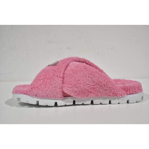 Prada Terry Pink Triangle Logo Criss Cross Strap Slide Sandal Flip Flop 40.5 - Picture 9 of 12